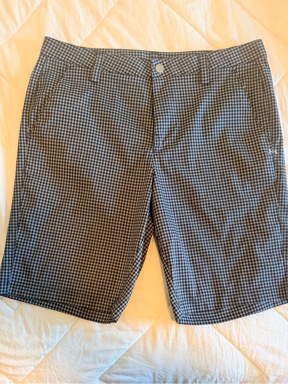 Under Armour Black and Gray Micro-Check Flat Front Shorts